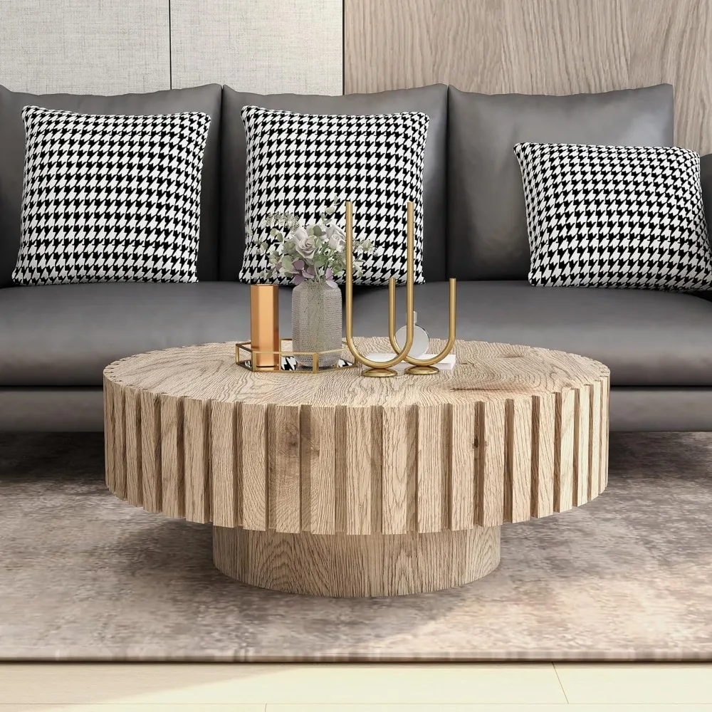 

Round Coffee Table for Living Room, 31.5" Circle Wood Center Table with Pedestal for Apartment, Easy Assembly, Natural