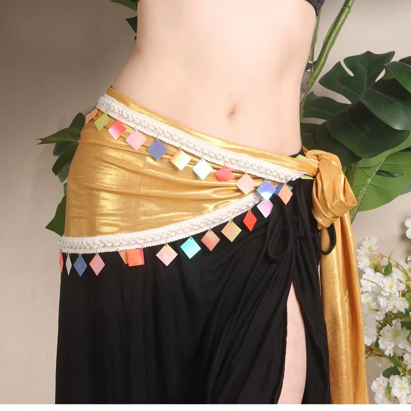 

Customized Belly Dance Costumes Gold Coin Belt Hanging Sequins Extended Gold Cloth Hip Scarf Belt