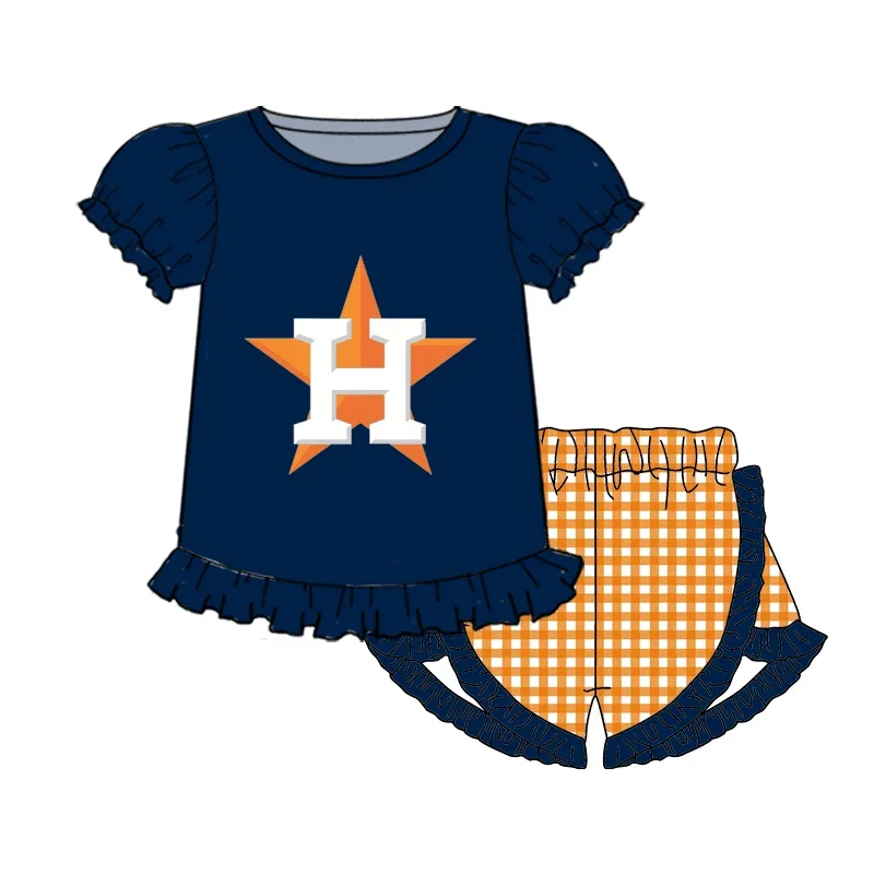 Toddler summer clothing baby team suit boys and girls short-sleeved five-pointed star H print baby team customization