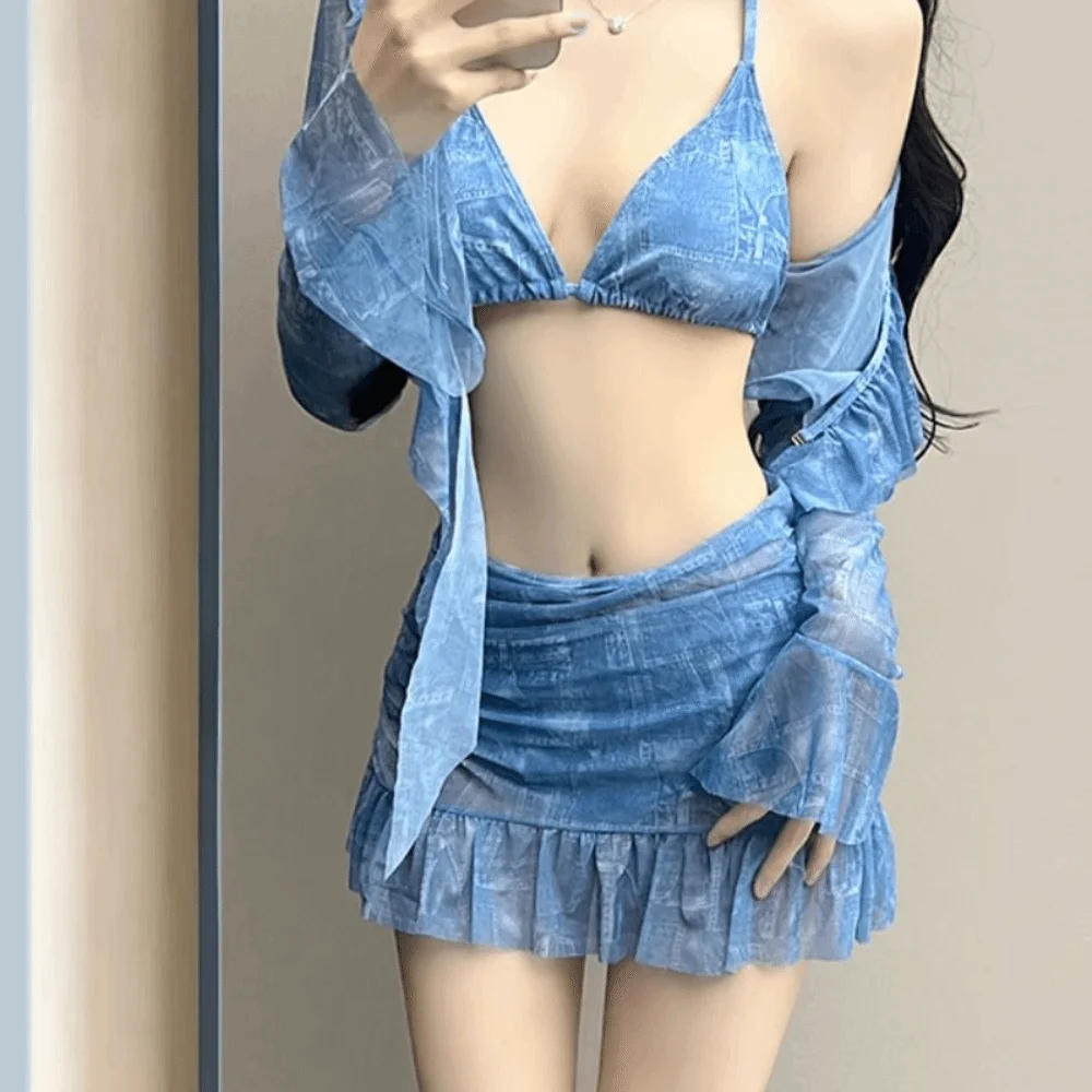 

Сексуальный дизайн, бикини с бретелькой на шее, облегающий комплект из 4 предметов, разделенное бикини с длинным рукавом, летнее бикини из двух частей