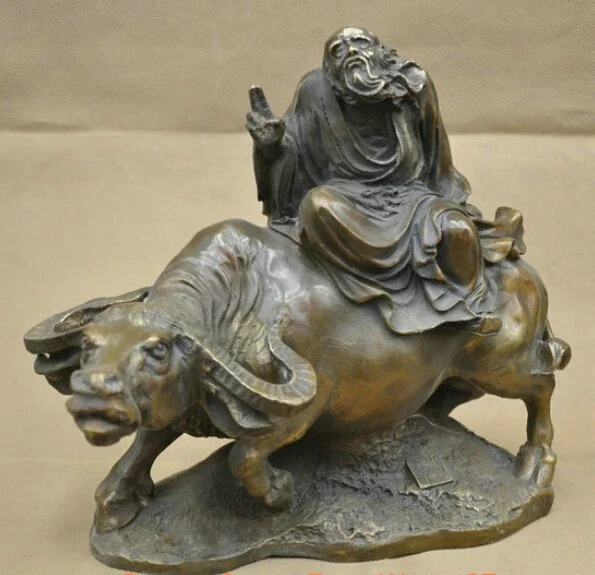 R0722 Details about 12'' China Taoism Founder Lao-tzu Philosopher Ride Bull Bronze Statue