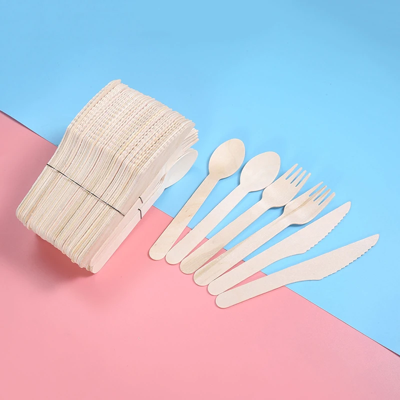 

100Pcs Disposable Mini Wooden Spoon Fruit Dessert Forks Spoons Ice Cream Spoon Western Wedding Party Tableware Kitchen Accessory