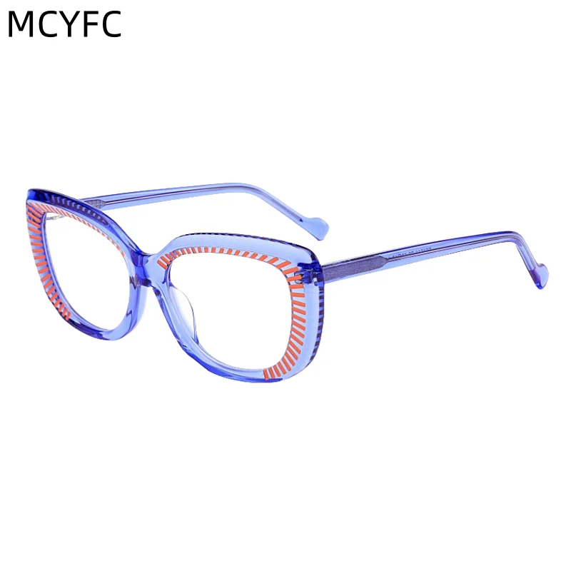 MCYFC Retro Fashion Cat Eye Polygonal shape Acetate Glasses of Couple eyeglasses Frame UV400 Sunglasses