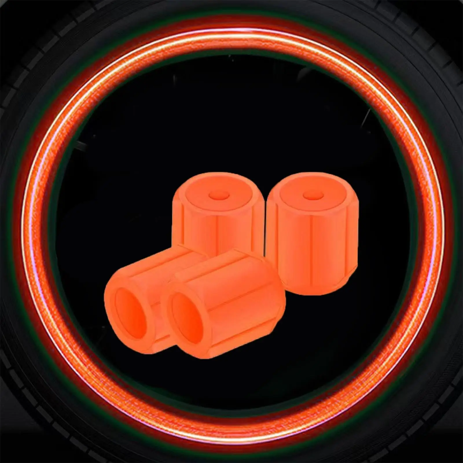 4 Stück fluoreszierende Reifenventilkappen, leuchtende Ventilkappen, im Dunkeln leuchtend, für Auto, Motorrad, Fahrrad, Radnabenabdeckung, Dekoration – Detail 30