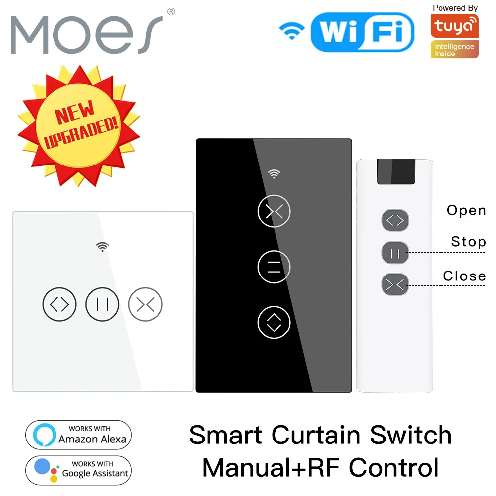 MOES US EU WiFi RF433 Smart Touch Curtain Roller Blinds Motor Switch Tuya Life App Remote Control Works with Alexa Google Home