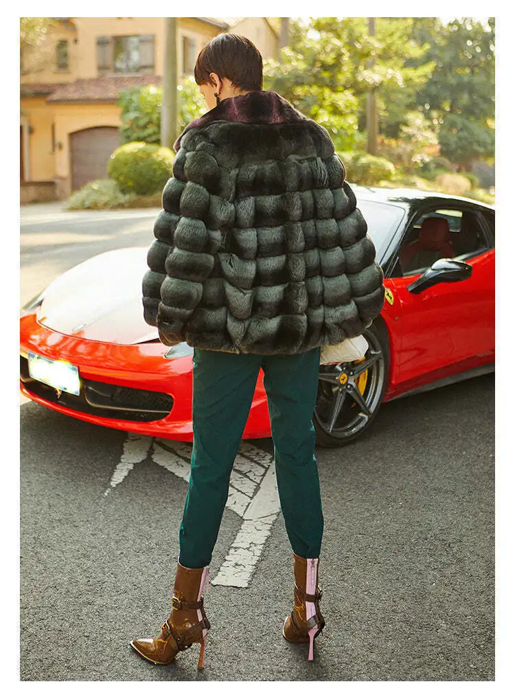 Nuevo abrigo de piel de conejo Rex auténtica de lujo para mujer, Chaqueta corta elegante de Chinchilla para invierno, prendas de vestir gruesas y cálidas de piel Natural para mujer