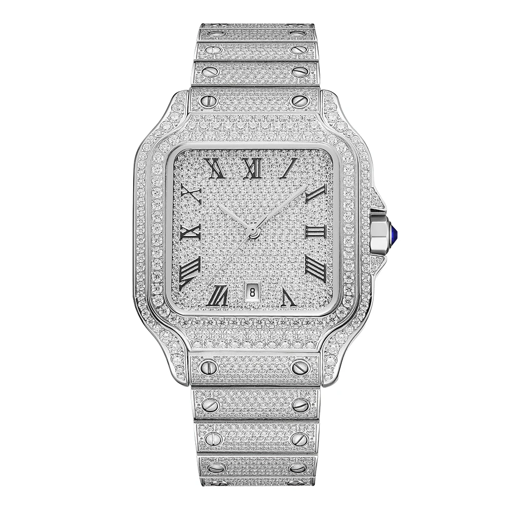 

Business Luxury Fashion Full Diamond Watch Square Dial Stainless Steel With Diamonds Men's Watches High-grade Quartz Watches