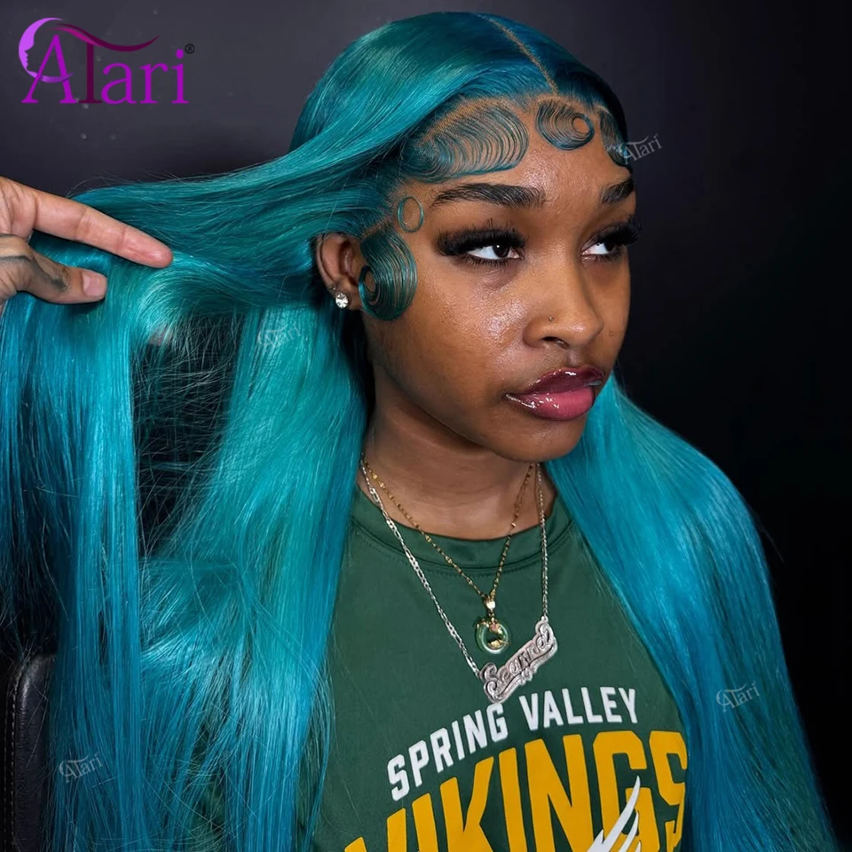 

Azure Blue Color 13x4 13x6 Lace Front Straight Human Hair Wigs 613 Colored Transparent Lace Frontal Brazilian Wig Pre Plucked