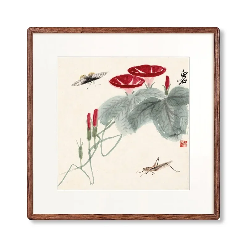 

painting living room entrance dining room tea room flower mural Chinese high-grade tenon and mortise solid wood hanging painting