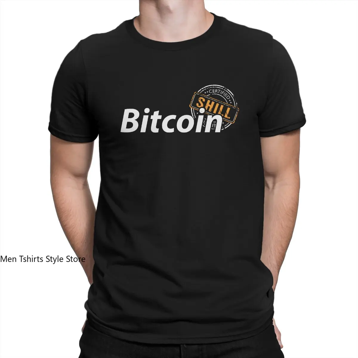 Bitcoin Certified Shill Funny Men's T Shirts Cryptocurrency Art Fun Tees Short Sleeve Crewneck T-Shirts 100% Cotton