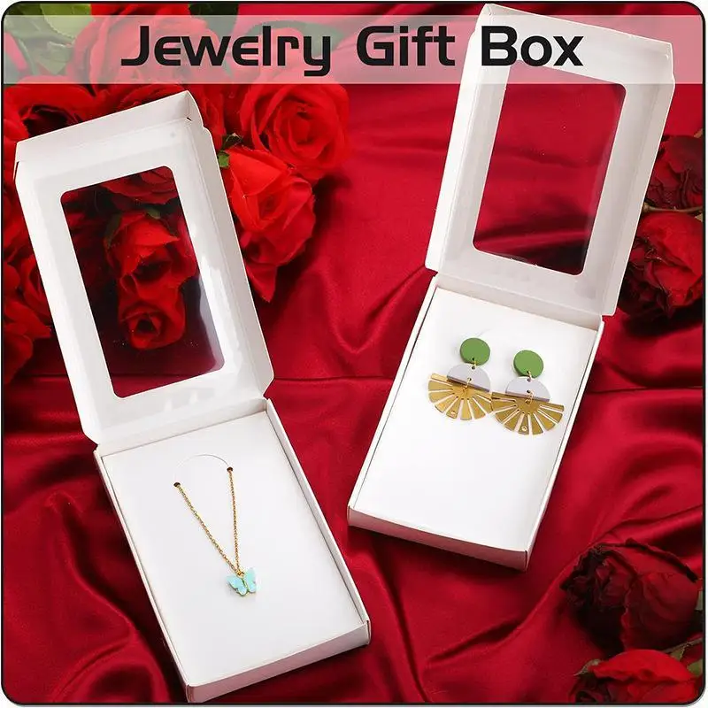 10PCS Kraft Paper Jewelry Boxes with Clear Window Durable Design Portable Gift Packaging for Rings Earrings Necklaces
