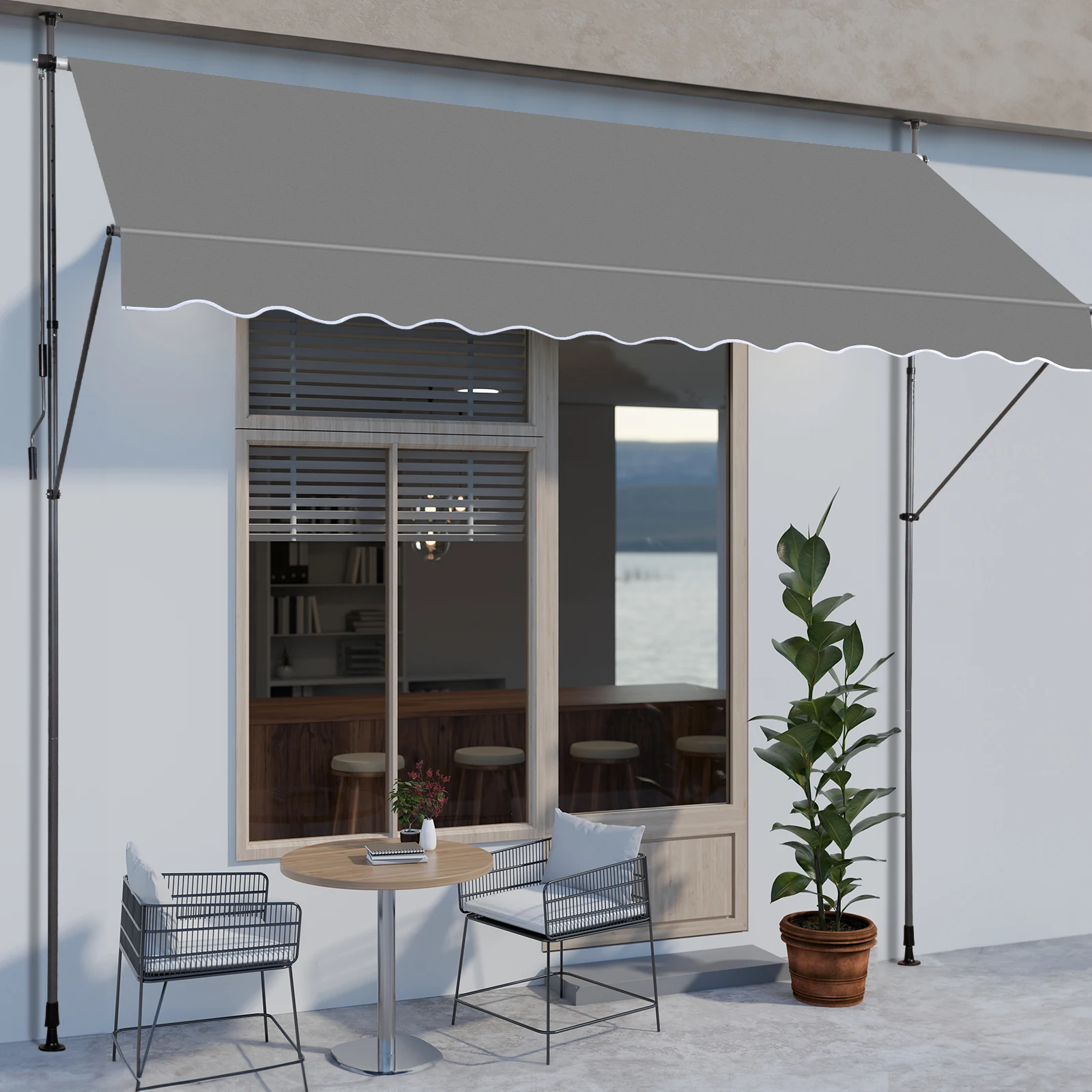 Retractable Awning,Height,Width Adjustable,Strong,Durable Frame,Perfect for deck, garden, front porch, and balcony,Grey