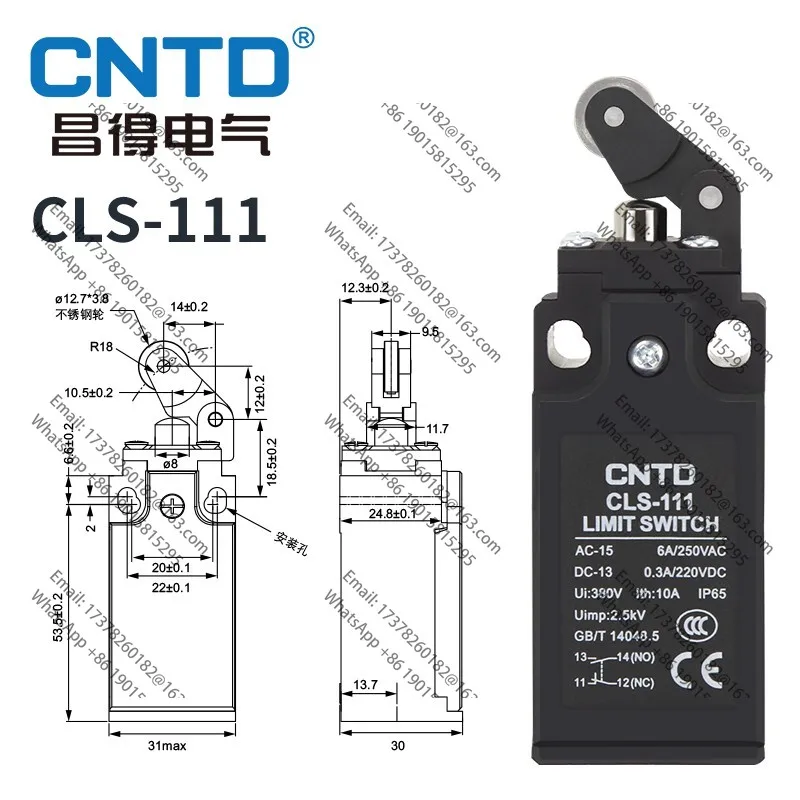 

Interruptor de límite de viaje CNTD CLS Series, CLS-111, 1NO, 1NC, 10A, 250V, IP65 Price of 5 pieces
