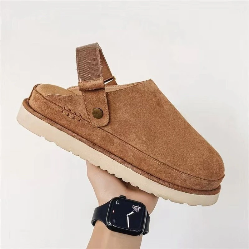 Botas de plataforma de nieve de diseñador para mujer, suelas gruesas cálidas de Cachemira sin pelo cubierto con tacón, media zapatilla, zapatos de algodón para invierno