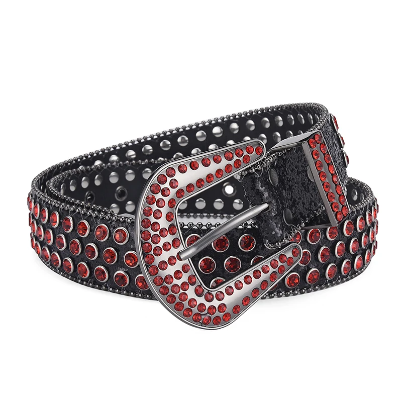 

women's casual soft leather rhinestone belts diamond studded belt stage nightclub men trendy waistband pin buckle strapon leash