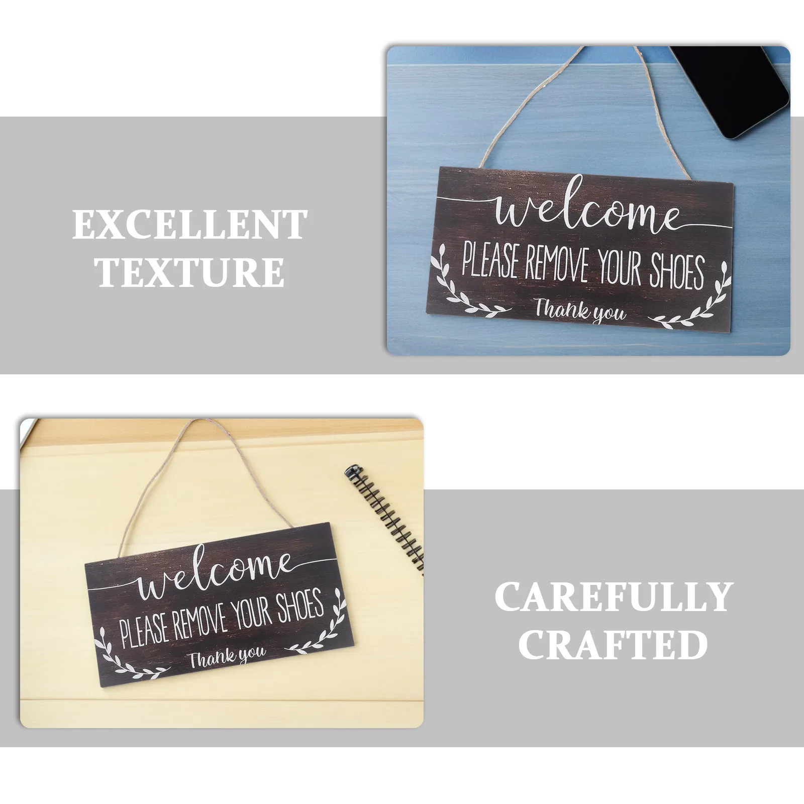 2Pcs Rustic Wood Door Sign Please Remove Your Shoes Clear Font Take Off Shoes Sign Front Door Hanging Wall Decor