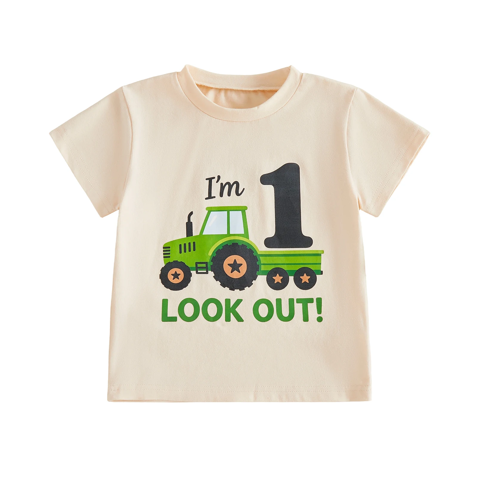 Boys Birthday T-shirt Short Sleeve Crew Neck Tractor Number Summer Tops