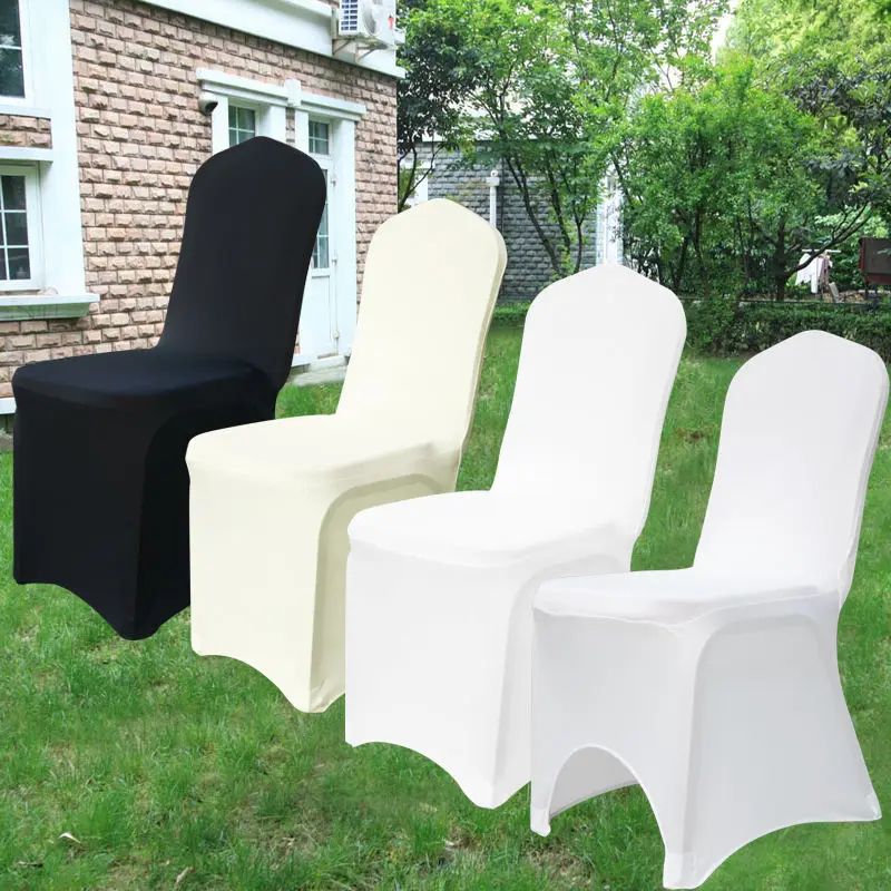 Fast Shipping White and Black Universal Stretch Spandex Chair Covers For Wedding Party Stage Banquet Hotel Church Decorations