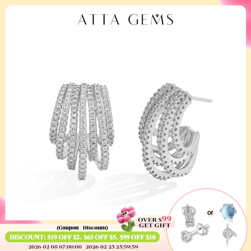

ATTAGEM Luxury Multiple Hoop Moissanite Earrings For Women D VVS1 1.3mm Round Cut S925 Sterling Silver Ear Pendant Party Jewelry