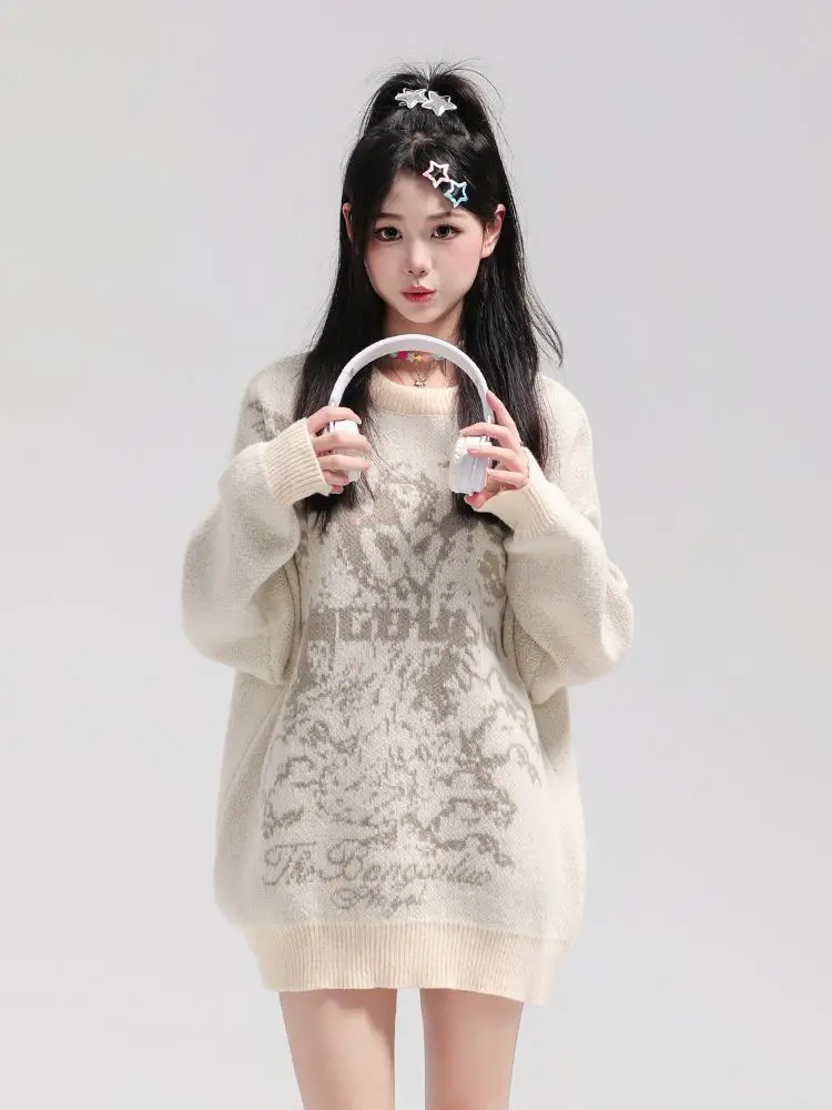 

Cute Korea Knitted Jumper Sweaters Goth Angel Wings Graphic Y2K Tops Oversized Knitwear Streetwear Harajuku Casual Pullover