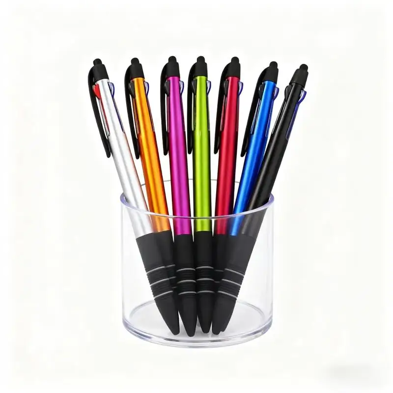 5~7pcs Multifunctional Three-Color Ballpoint Pens with Stylus, Retractable, Suitable for Office, School, and Corporate Gifts