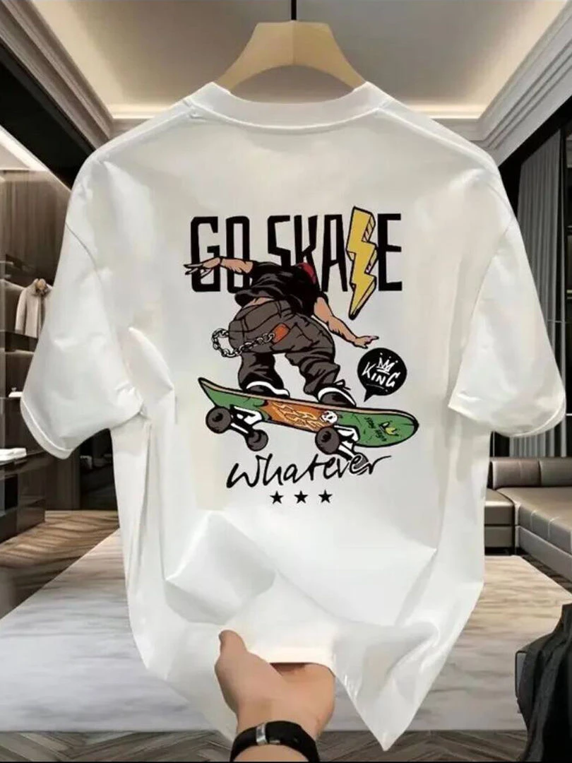 Pure Cotton Short-sleeved T-shirt with A Round Neck, New Style for Men, Summer Trend, Instagram-ready, Loose and Casual,Natural