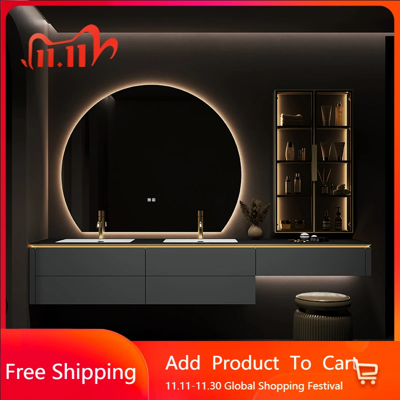 

Современные легкие роскошные шкафы для ванной комнаты, туалетный столик из каменной плиты, шкафы для ванной комнаты, встроенная бесшовная керамическая мебель Banyo Dolap