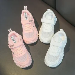 Tessuto per bambini traspirante confortevole suola morbida scarpe casual bianche/rosa, scarpe bianche casual sportive moda estiva per studenti