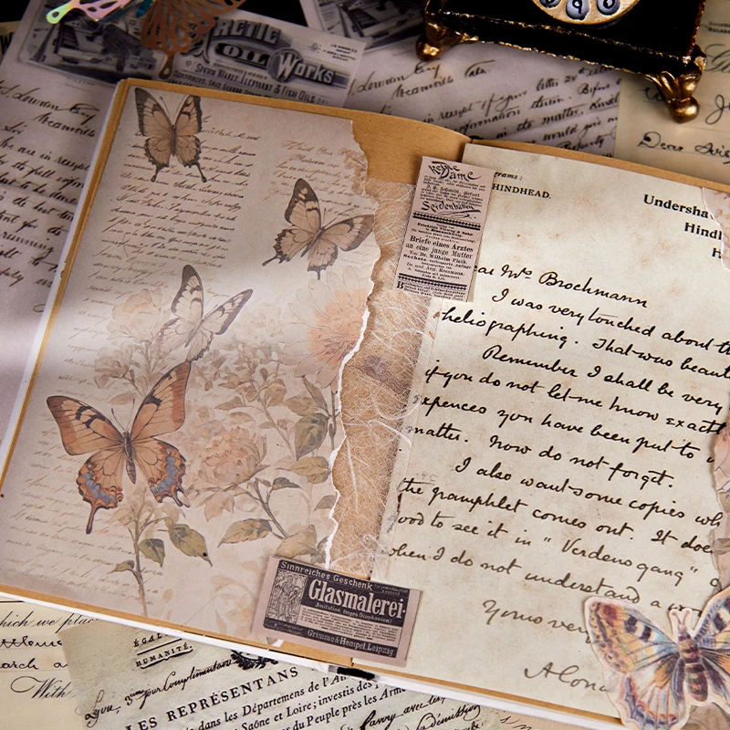 24 قطعة من سلسلة الطباعة العتيقة، مادة ورقية لسكرابوكينغ مثالية للمجلات الكولاجية، لوازم يدوية يدوية الصنع