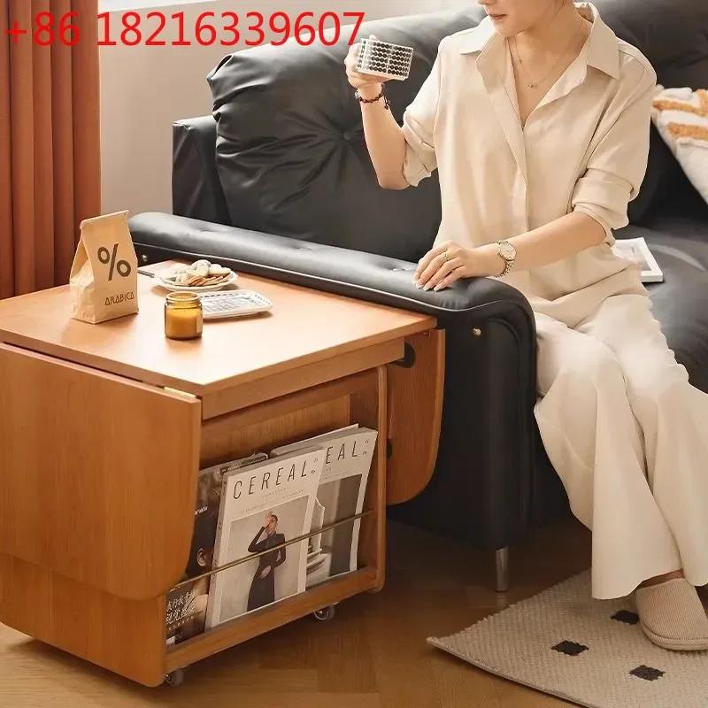 YAO Solid Wood Lifting Folding Mobile Coffee Table Living Room Small Apartment Sofa Side Cart Tea Table Dining Table Multi