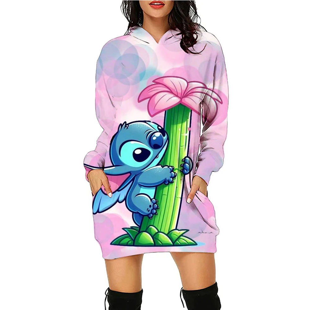 Long Sleeves Korean Fashion Hoodie Luxury Party Dress Sweater Dress Prom Dresses Disney Stitch Mini Elegant Women's 2025 Kawaii