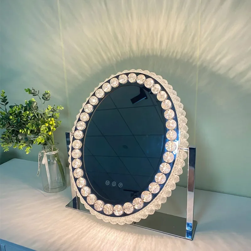 

Luxury Standing Vintage Table Mirror Bathroom Bohemian Led Desk Cosmetic Mirror Room Decor Home Espejo Pared House Decoration