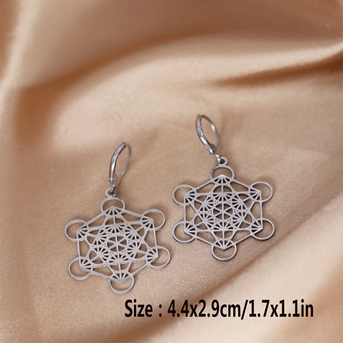 Stainless Steel Angel Seal Archangel Metatron Cube Earrings for Women Men Sacred Geometry Amulet Religious Spiritual Jewelry