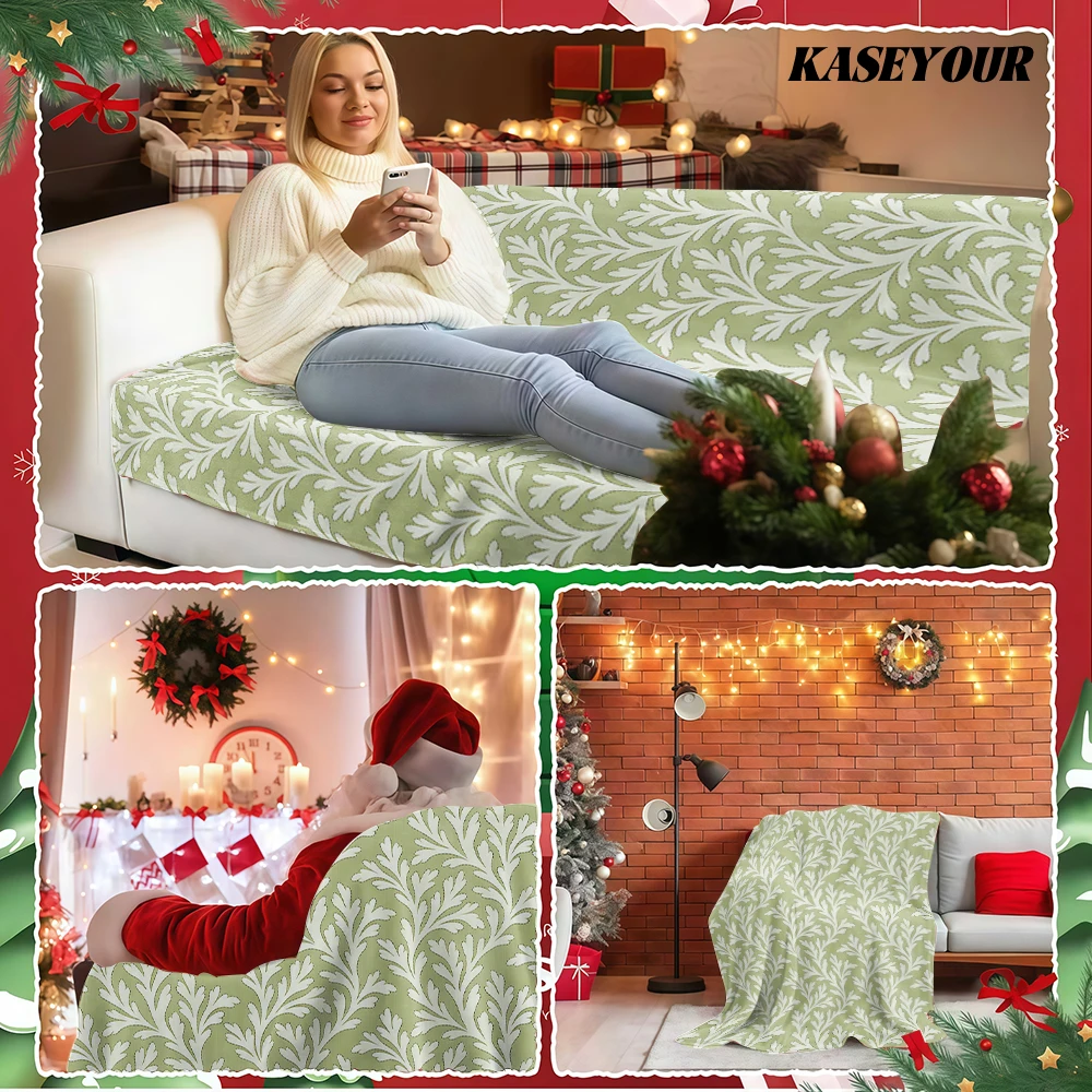 Sage Green Botanical Fern Flannel Blanket Soft Fuzzy Plush Cozy Throw for Sofa Bed Couch Home Decor Gifts