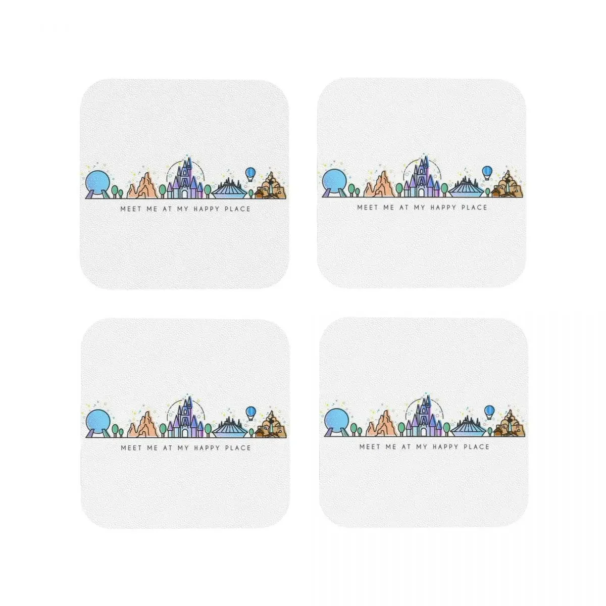 Meet Me At My Happy Place Coasters Kitchen Placemats Waterproof Insulation Cup Coffee Mats For Home Tableware Pads Set of 4