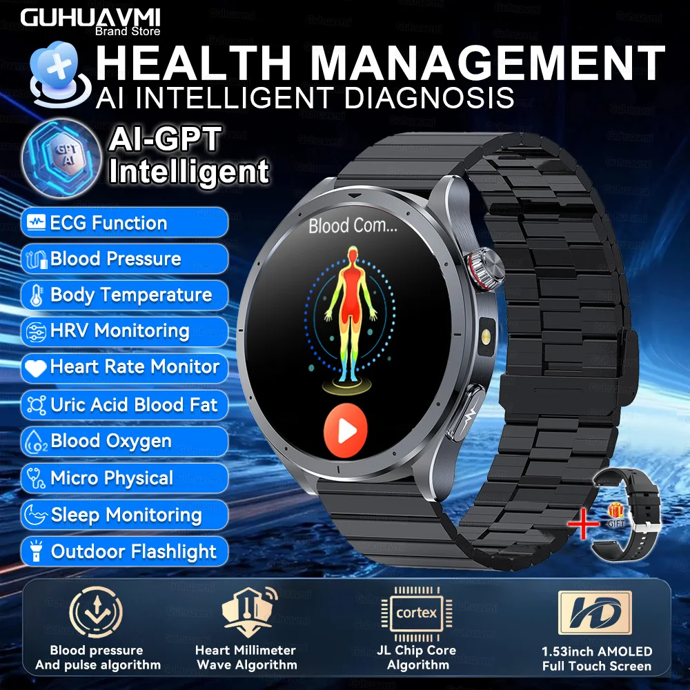 2025 New AI Health Care Accurate detection ECG+PPG SmartWatch Blood Pressure lipids Uric Acid Analysis ChatGPT Health Smartwatch