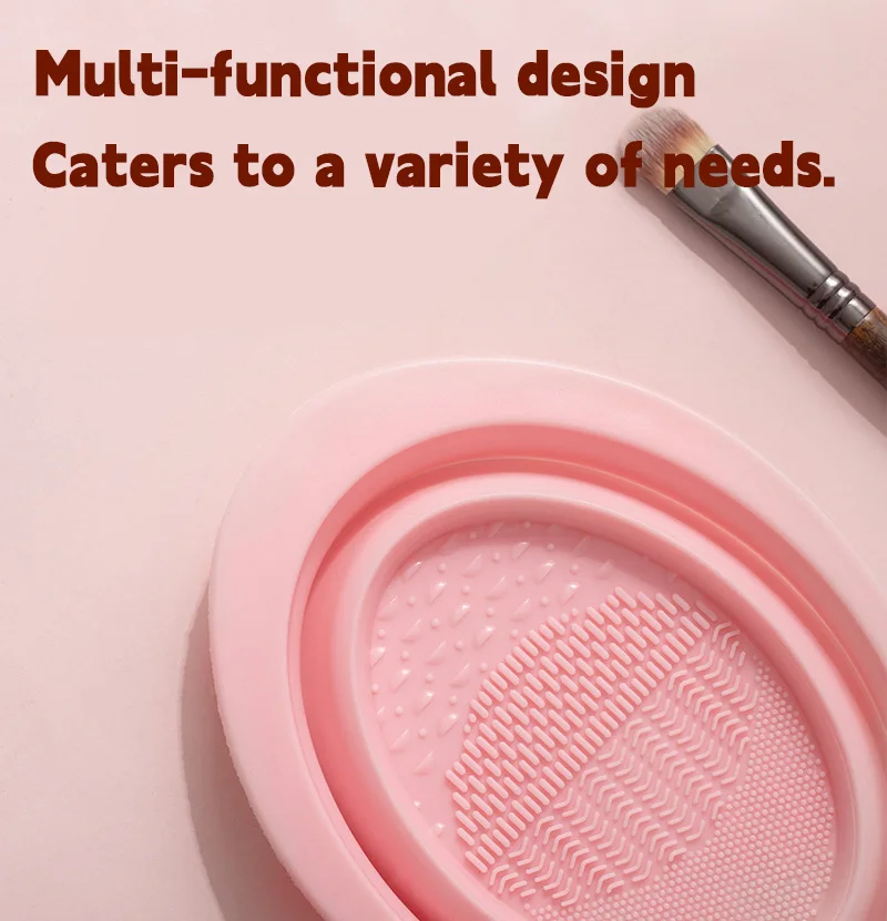 1 PC Foldable Pink Makeup Brush Cleaner - Portable Silicone Cleaning Bowl for Makeup Brushes and Beauty Tools | Multi-purpose Makeup Cleaning Tool, Foldable Brush Cleaning Bowl | Suitable for Deep Cleaning Of Makeup Brushes and Beauty Tool