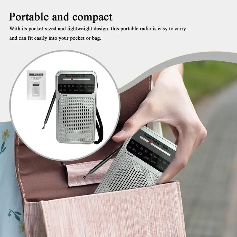 

Small Portable Radio Pocket FM Radio Wireless Speaker With Pointer Battery Operated Electronics For Women Men Elderly Work