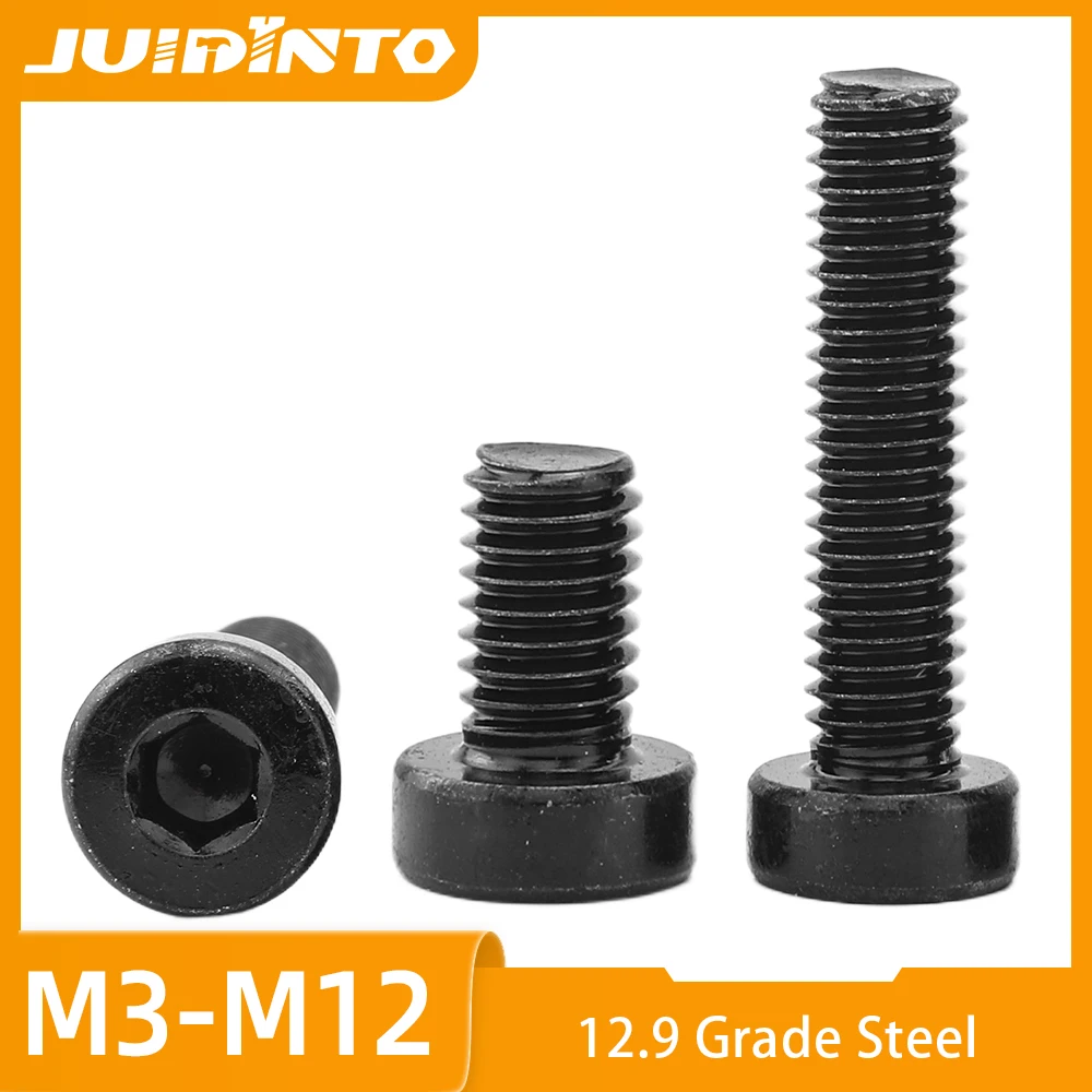 2-40pcs 12.9 Grade Alloy Steel M3 M4 M5 M6 M8 M10 M12 Hex Socket Thin Cap Head Machine Screws Black Low Profile Allen Screws