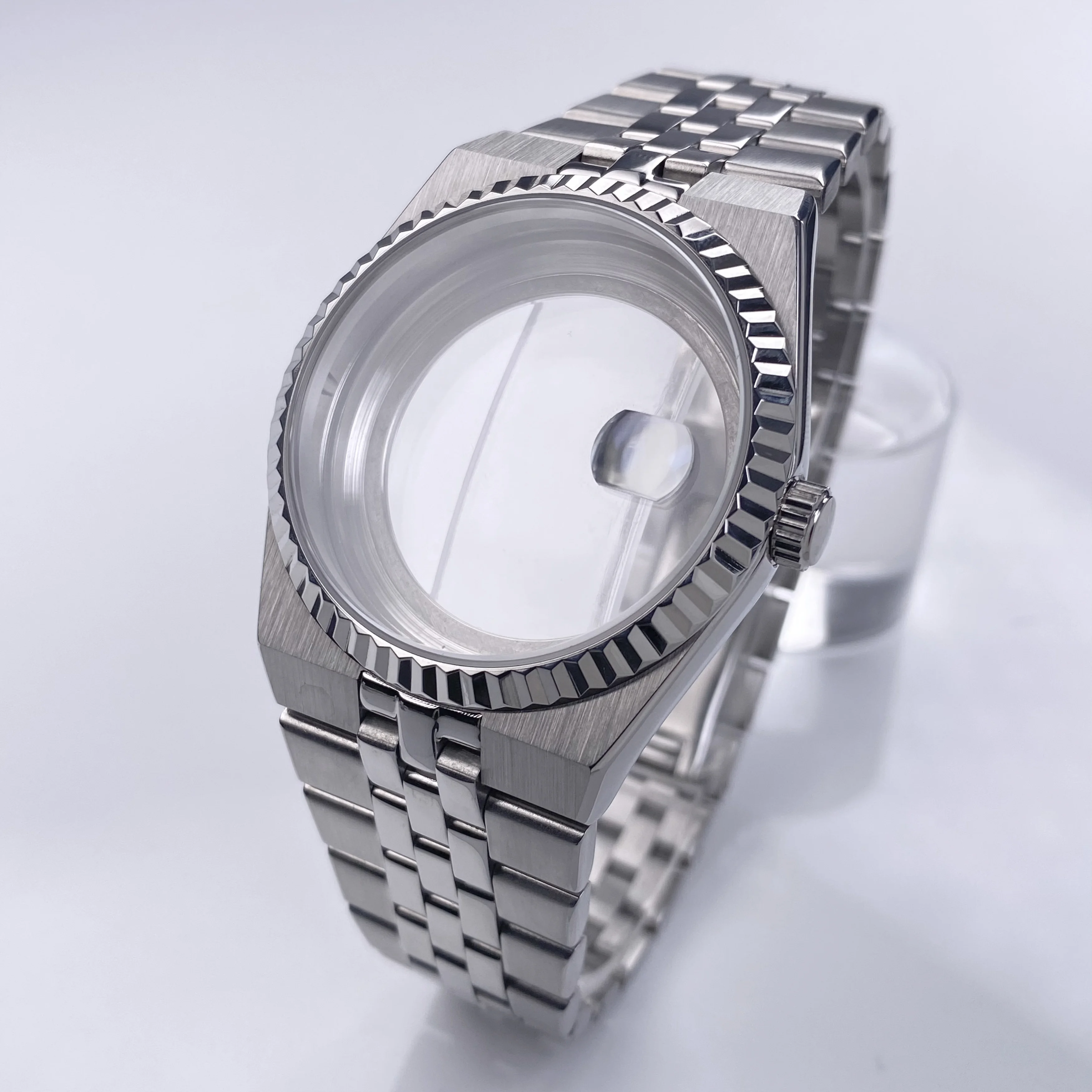 NH35 39,5 mm para caixa de relógio Land-Dweller com pulseira de vidro safira aço inoxidável 33,8 mm mostrador adequado para peça de reposição de movimento NH35