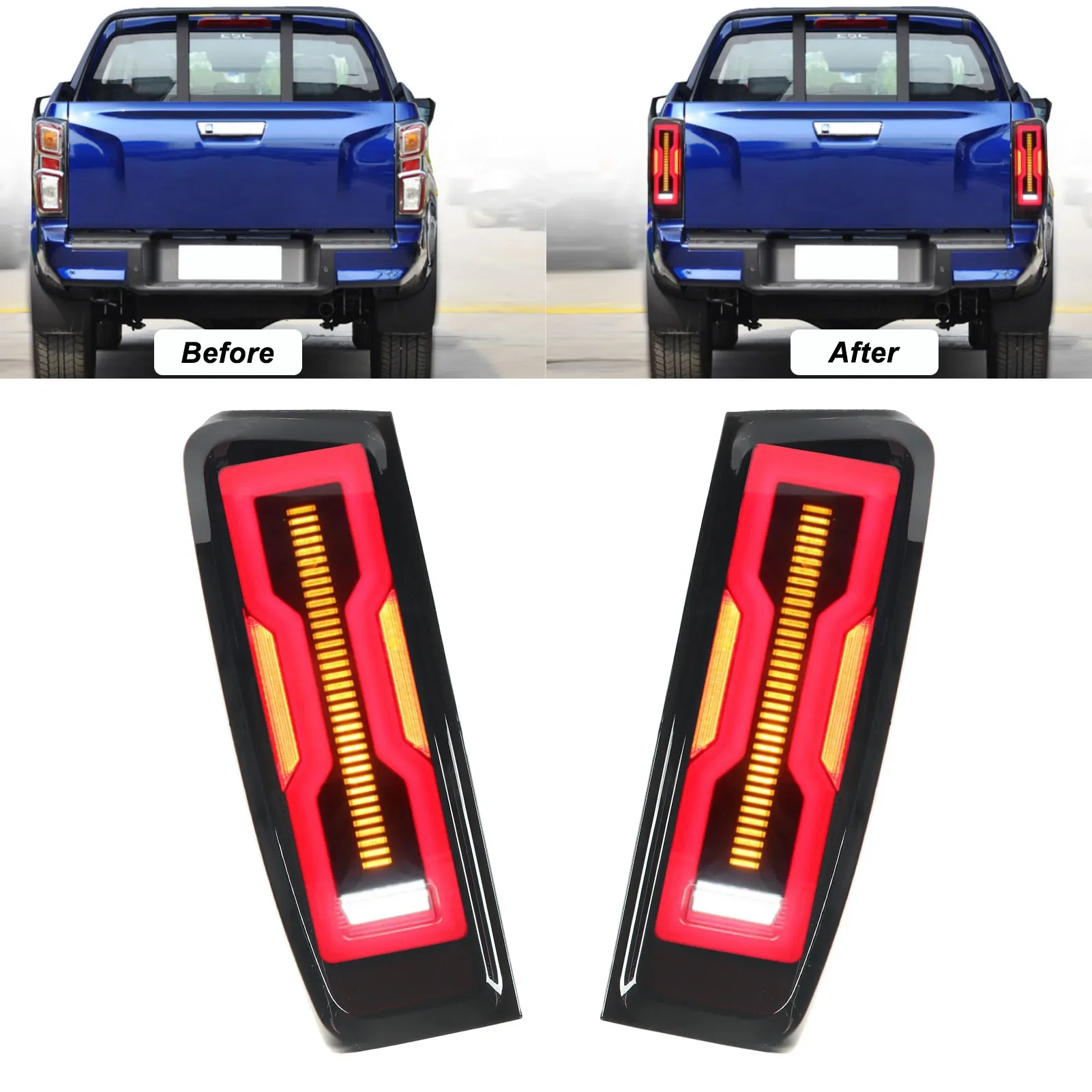 For Isuzu D‑max 2020 2021 2022 1 Pair Left+Right Tail Light With LED Bulbs IP67 Rear Brake Turn Signal Backup Running Light