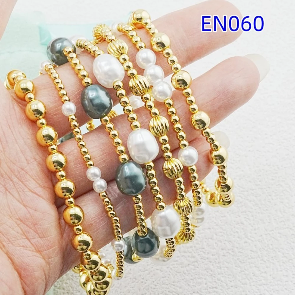 YEEVAA Charm Beads&Artificial Pearls Stretch Stacks of 7 Bracelets, Fashion Jewelry Gift for Women Daily Layering