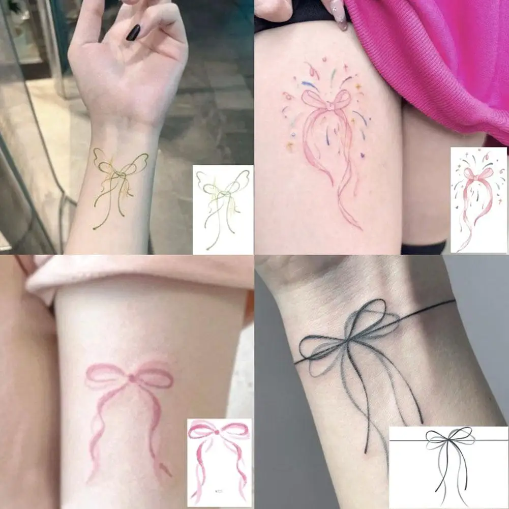 Y2k Pink Fireworks Bow Waterproof Tattoo Stickers Sweet Cool Arm Fashion And Korean Tattoo Girl Spicy Collarbone Beauty Sti L0J7