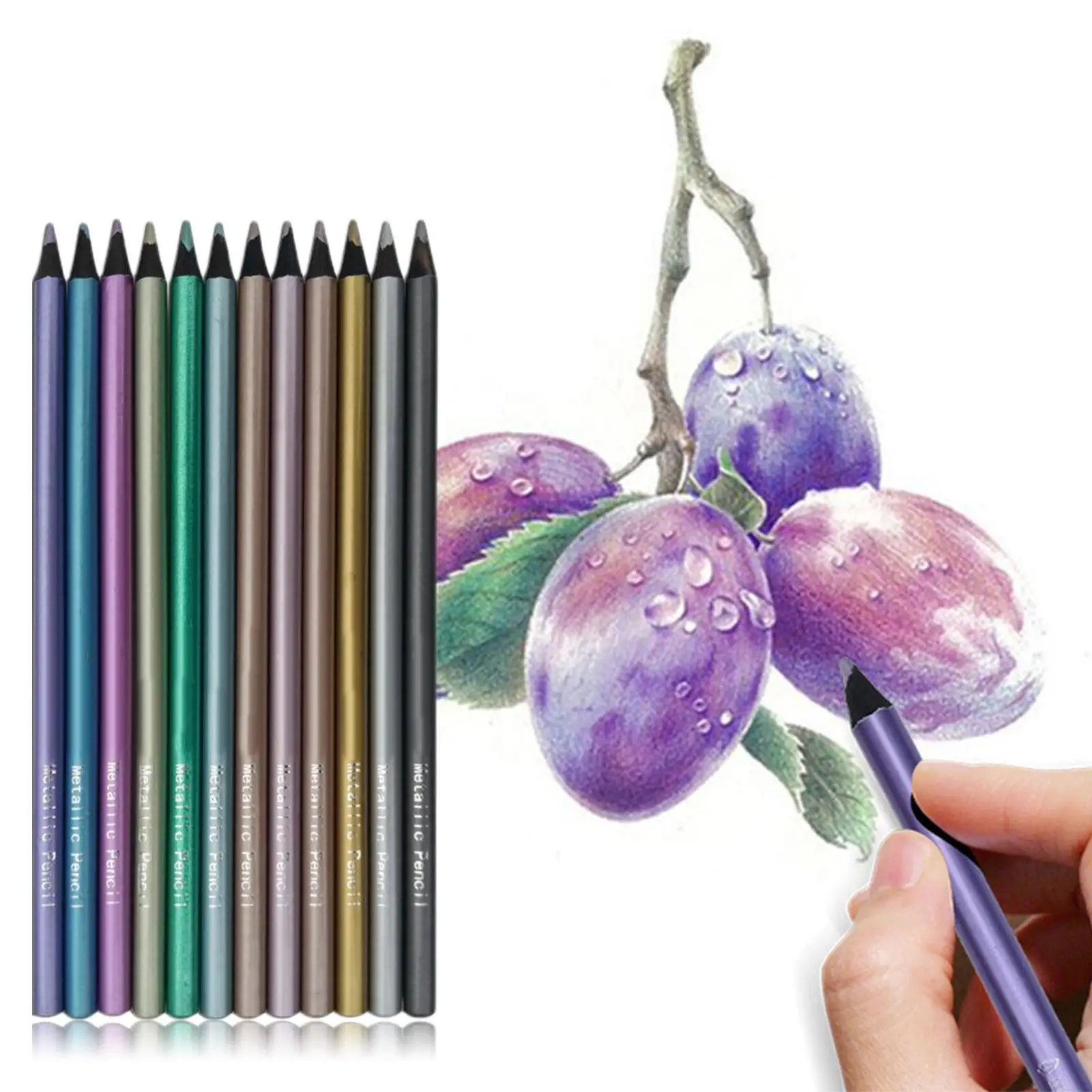 

12Pcs Drawing Metallic Pencil Set Sketching Pencils Charcoal Pencils Painting Art Supplies Stationery Adults Kids Teens