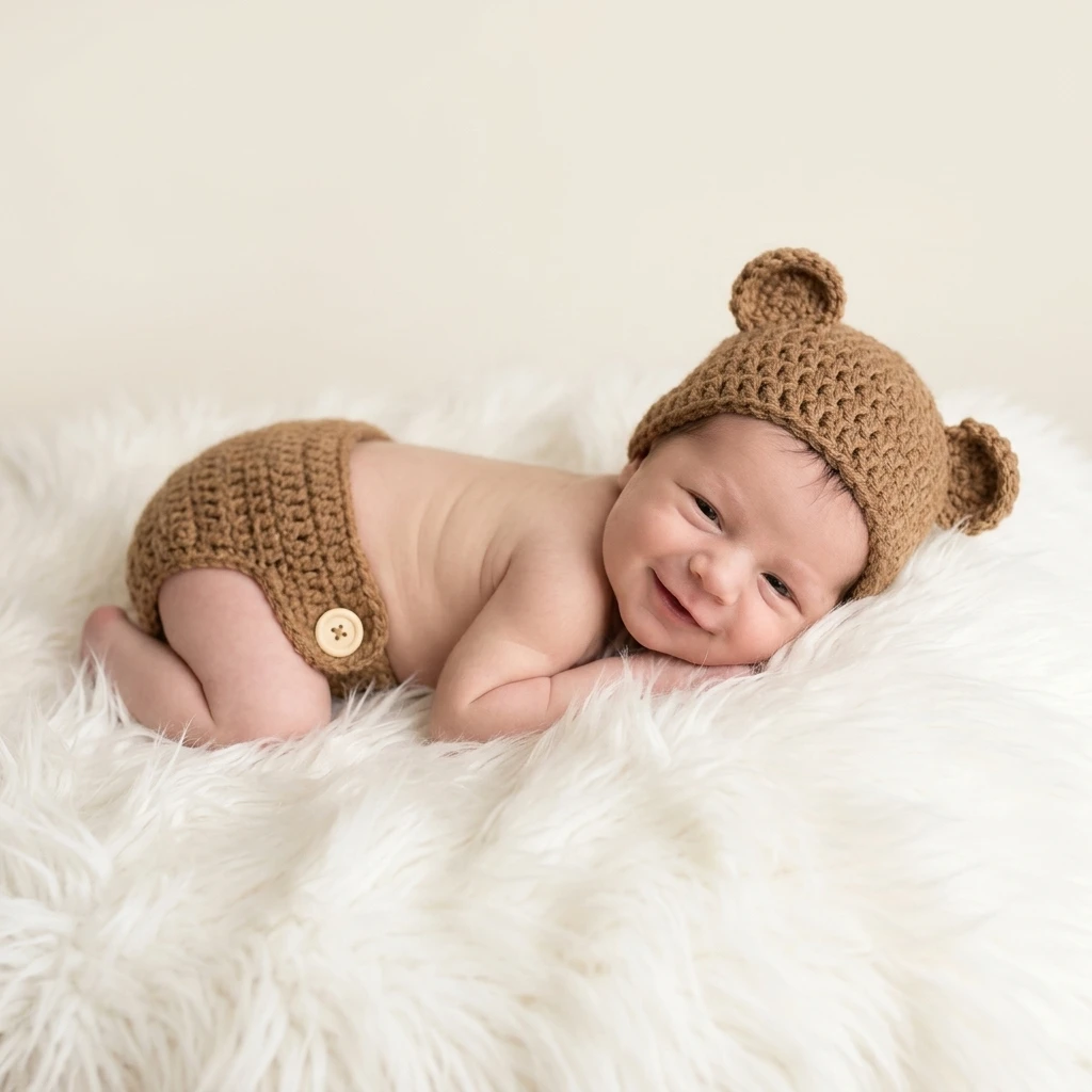 Newborn Photography Props 2Pcs Bear Knit Hat Sets for Baby Boys Girls INFANT Photo ShootOutfits StudioAccessoriesBeanie & Romper