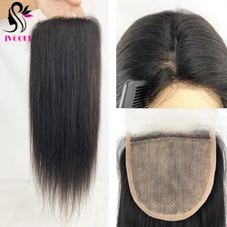 5x5 Silk Top Lace Closure Human Hair Brazilian Remy Hair Silicone Silk Base Topper with Transparent Lace Pre Plucked for Women