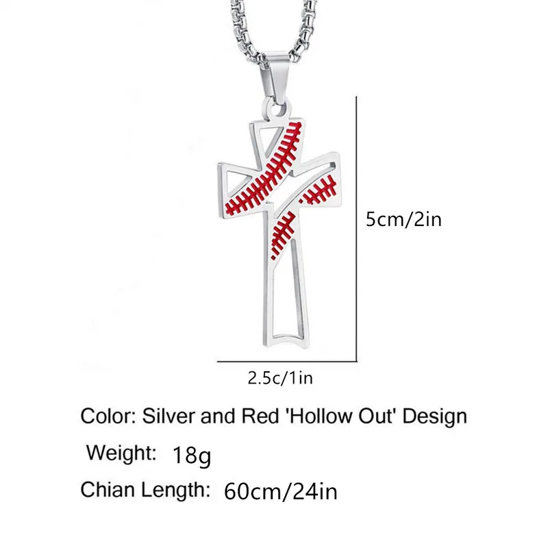 Hot Selling Stainless Steel Baseball Cross Pendant Necklace Hollow Design Adjustable 22+2 Inch for Men jewelry