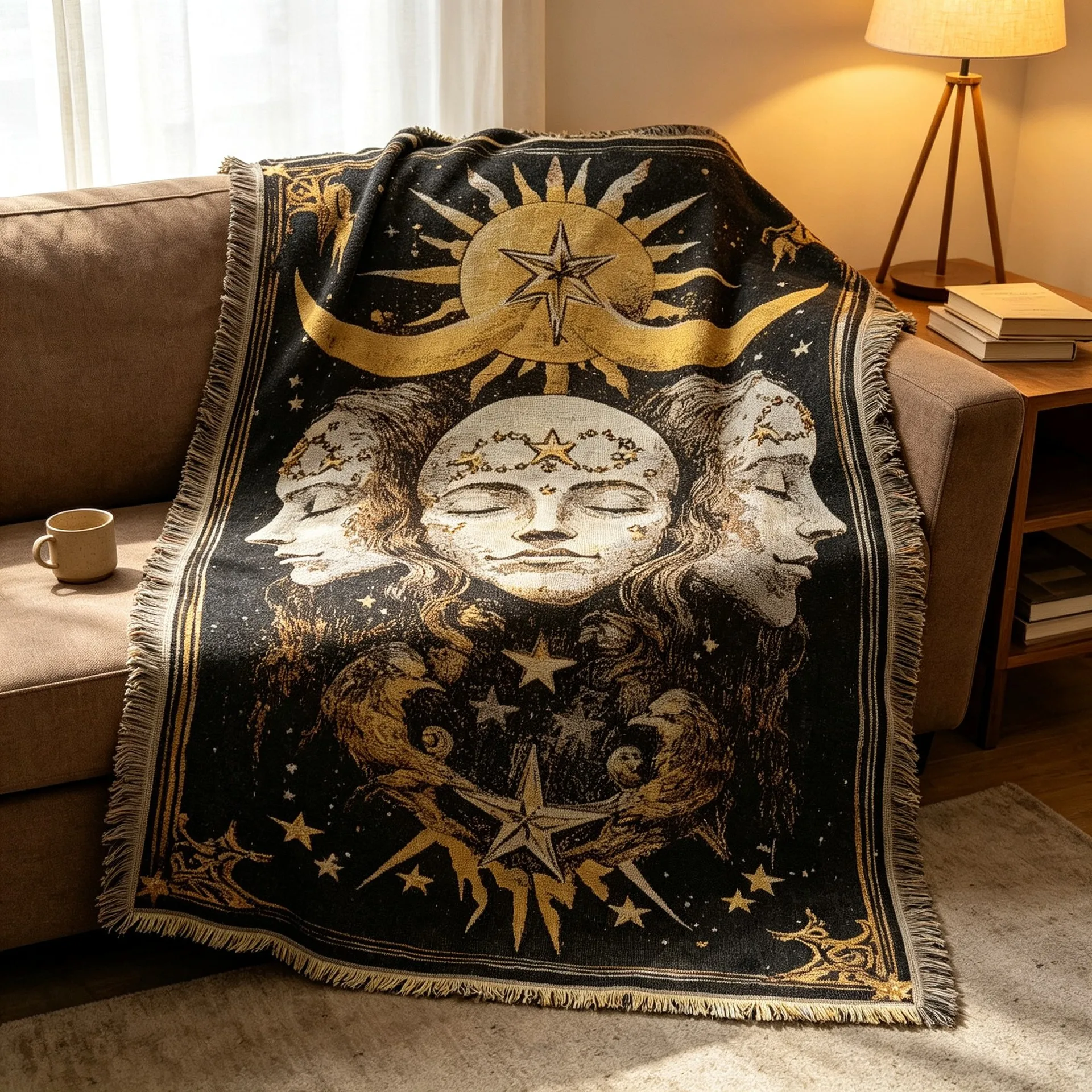 Retro Sun God  Jacquard Woven Blanket Tassel Signle Sofa Towel Cover Wall Decor Hanging Tapestry Carpet Outdoor Camping Blanket