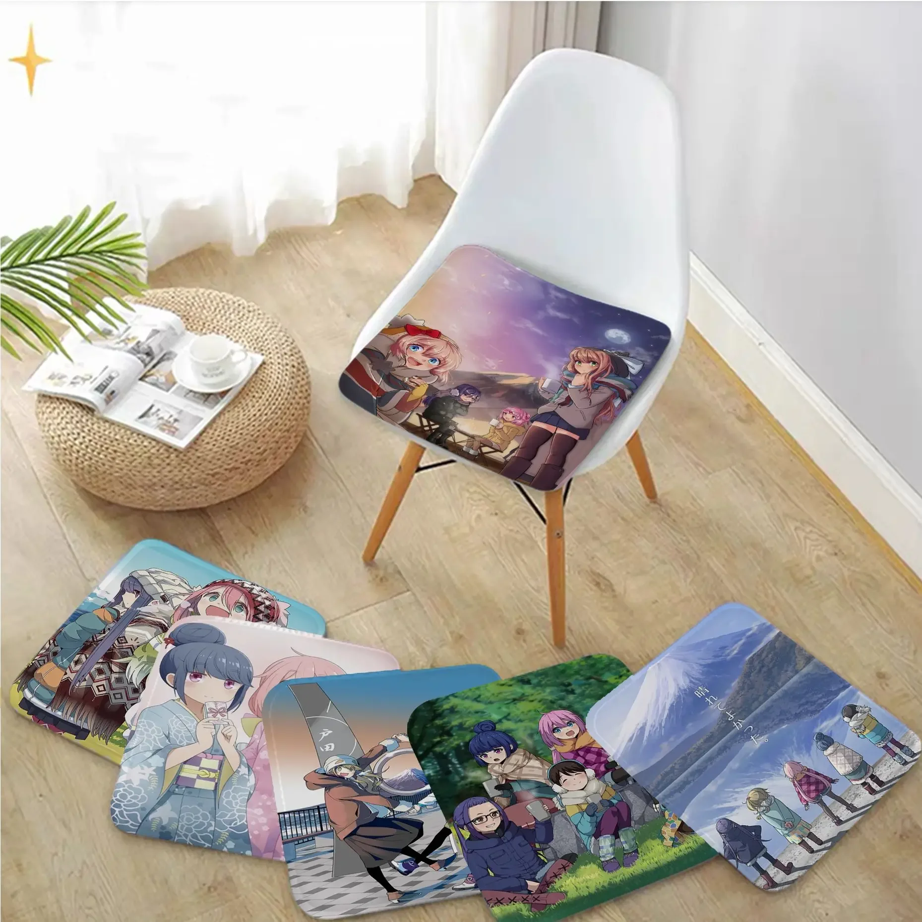 Yuru Camp Japanese Anime Four Seasons Dining Chair Cushion Circular Decoration Seat For Office Desk Chair Mat Pad