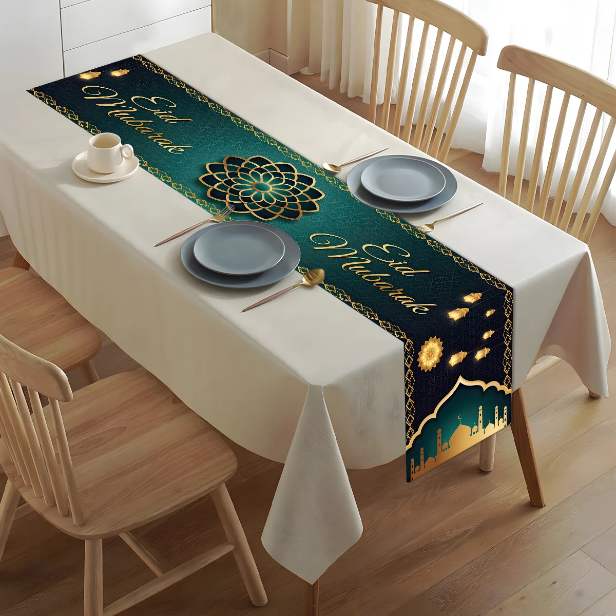 2024 Eid Mubarak Decor Table Runner Ramadan Decor For Home Islamic Muslim Party Supplies Ramadan Kareem Tablecloths